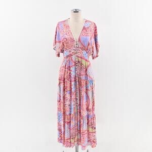 ZARA Dress Size S Multicolor Printed Maxi‎ Pink Lavender Boho Crochet Festival